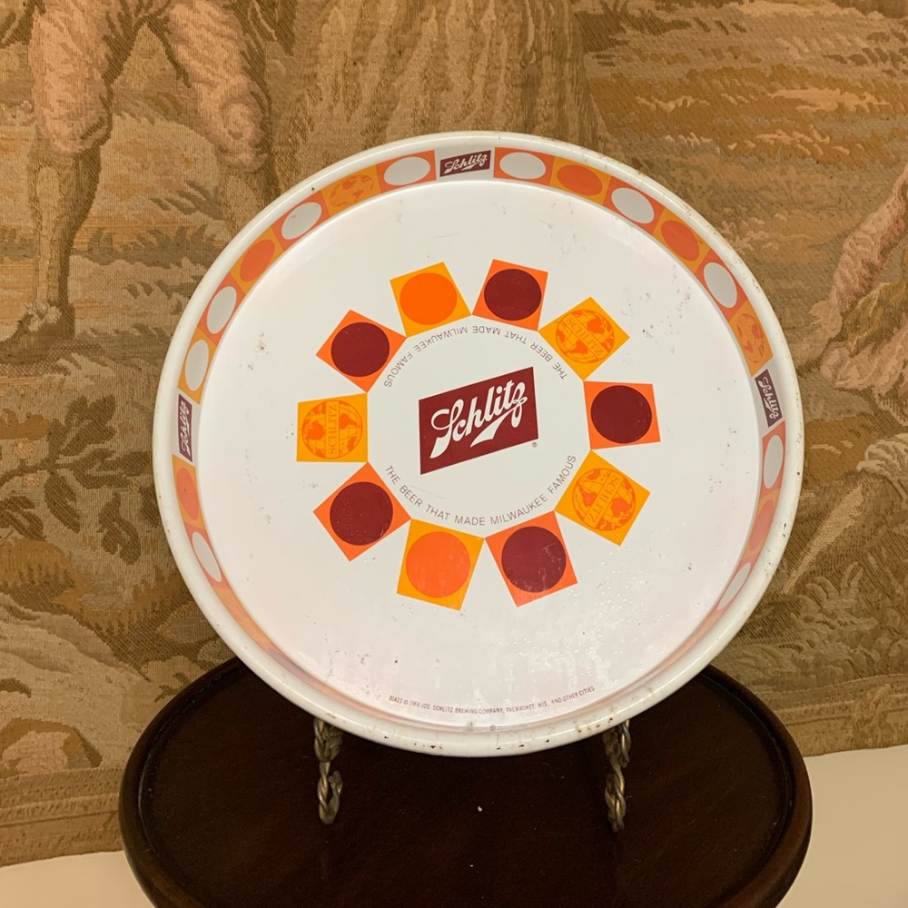 Vintage Schlitz Beer Metal Serving Tray 13" Marked 1968